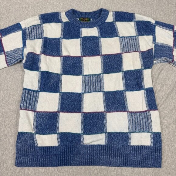 Vtg Colours by Alexander Julian 3D Square Mens XL Cable Knit Sweater Biggie USA - Picture 2 of 12